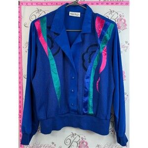 Philippe marques cardigan Blue Vintage Button-Up Top with Pink & Teal Accents